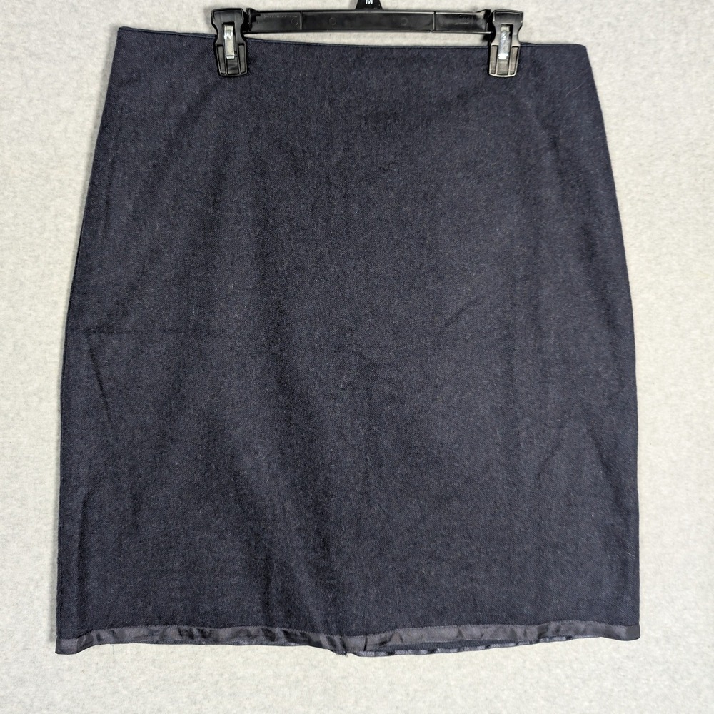 Old Navy Pencil Skirt Womens 14 Navy Blue Wool Blend Satin Trim Dark‎ Academia